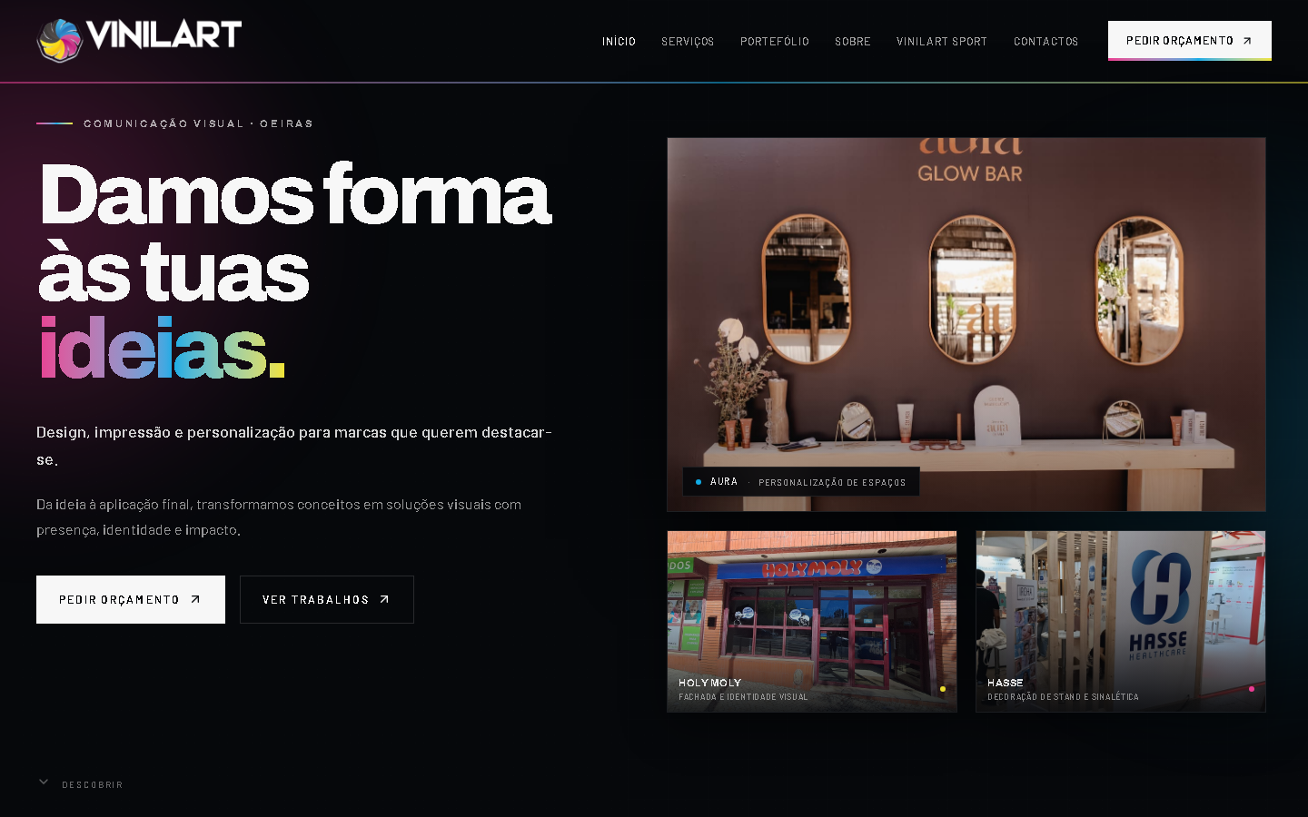 Captura real do website VinilArt desenvolvido pela Nova Web Studio